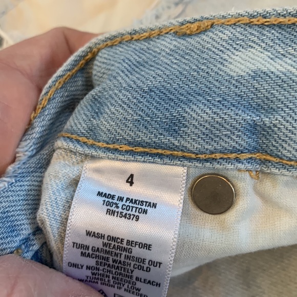 AERO High Rise Shorty Light Wash Distressed Raw Edge Frayed Denim Shorts - Picture 5 of 6